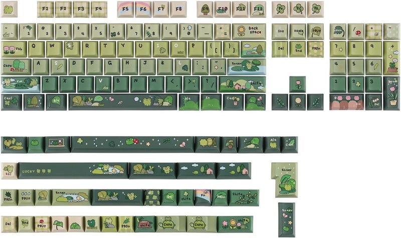 KiiBoom X Cosydiaries Rainy Froggy Day Keycap Set, 144 Keycaps, PBT Custom Keycaps for Mechanical Keyboard, Compatible with ANSI/ISO, 60%, 65%, 75%, TKL, Full-Sized Layout (Cherry Profile) - Image 1